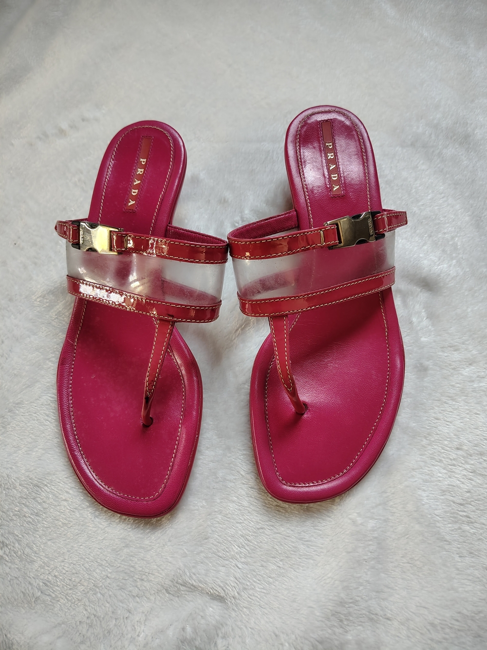 Prada Fuchsia Patent Leather Thong Sandals